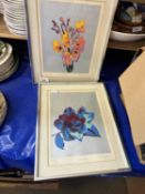 Robert Jones, a pair of coloured floral prints in metal frames