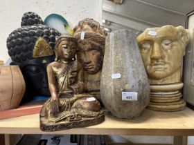 Mixed Lot: Buddha, ceramic busts, vases etc