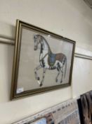 Eastern style painting of a grey horse, framed and glazed