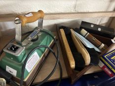 Mixed Lot: Snooker related items comprising snooker table iron, various brushes, triangle etc