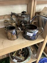 Silver plated tea set and a cruet