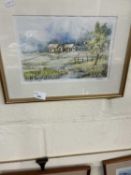 A Malaysian village by Ibrahim, watercolour, framed and glazed x 2