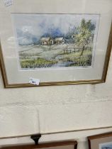 A Malaysian village by Ibrahim, watercolour, framed and glazed x 2