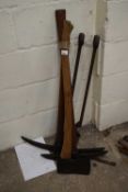 Two pick axes and a felling axe
