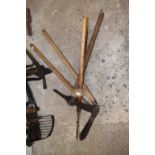 Bundle of implements to include edging shears, pick axe etc