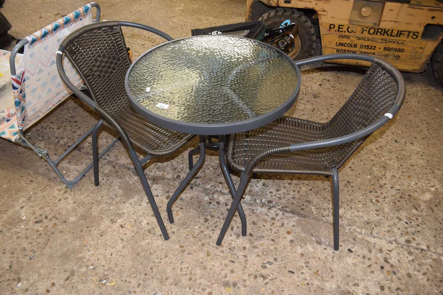 A metal bistro garden set