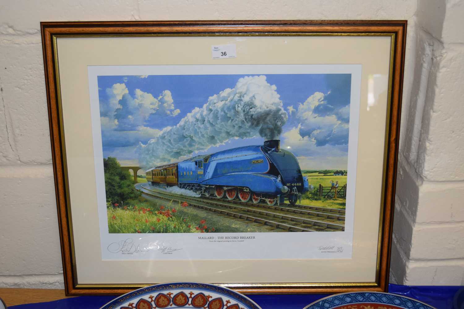 After Kevin Tweddell, Mallard The Record Breaker, coloured railway print, framed and glazed