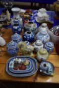 A group of various Oriental and other ceramics to include mainly reproduction ginger jars, a