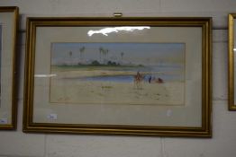 Watercolour study of an Arabian scene with camels, indistinctly signed