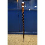 An unusual early 20th Century barley twist walking stick, possibly constructed from blackthorn