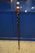 An unusual early 20th Century barley twist walking stick, possibly constructed from blackthorn