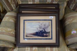 Group of three framed prints of locomotives