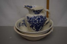 Blue and white wash bowl and jug together with a further wash bowl (3)