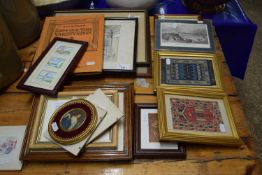 Mixed Lot: Various assorted small framed pictures to include a group of modern miniature carpets