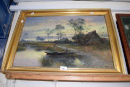 J. Paulman, riverside scene with figures, oil on canvas