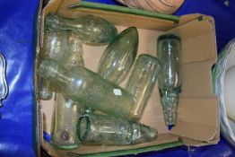 Box of various glass bottles