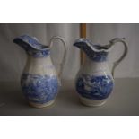 Two blue and white transfer printed jugs