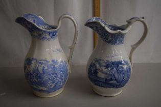 Two blue and white transfer printed jugs