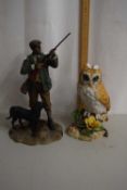 A Leonardo model of a huntsman and dog together with a modern porcelain owl (2)