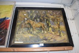 After Fred Hall, two coloured prints of horses, framed and glazed