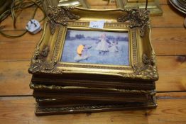 A group of three modern oleograph studies in antique style gilt frames