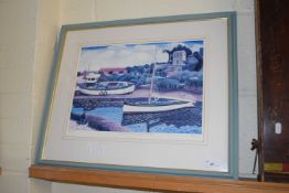 Brian Lewis, The Whelk Houses, Brancaster, coloured print, framed and glazed