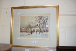 Helen Bradley, coloured print Winter, signed in pencil, framed and glazed