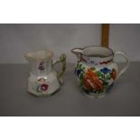 Mixed Lot: An octagonal iron stone jug together with a further 19th Century pearl ware jug with rose