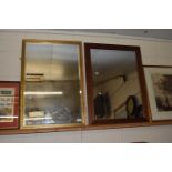 Modern rectangular wall mirror in gilt finish frame together with a further hardwood framed wall