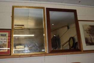 Modern rectangular wall mirror in gilt finish frame together with a further hardwood framed wall
