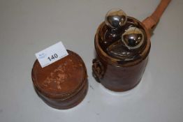 Pair of small leather cased travelling spirit flasks
