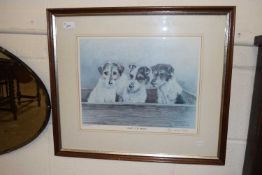 Janice Gordon, Whats for Dinner, coloured print of terriers, framed and glazed