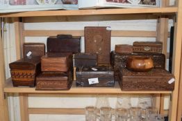 Collection of various small carved wooden boxes and similar items