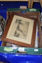 Mixed Lot: Small black and white etching of a Broadland scene, various pamphlets of local interest