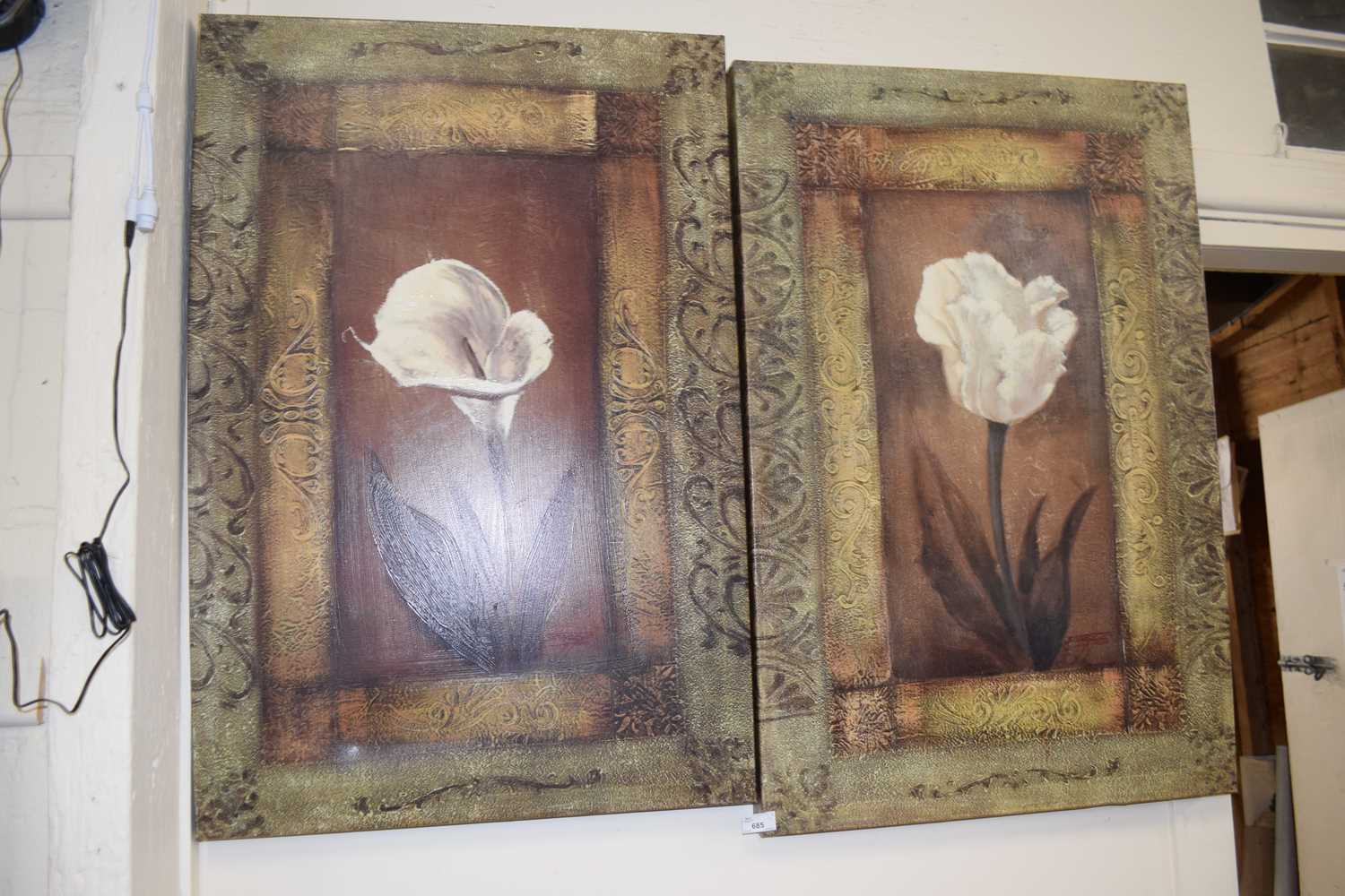 A pair of modern floral screen prints