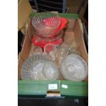 Box of various glass bowls, tankards etc