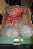 Box of various glass bowls, tankards etc