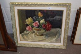 Chirnside, still life study of a vase of roses, oil on board, dated 1959