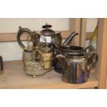 Mixed Lot: Silver plated tea set, cruet etc