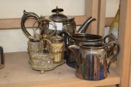 Mixed Lot: Silver plated tea set, cruet etc