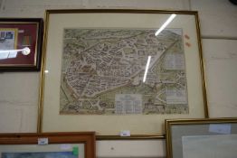 Reproduction coloured Italian map Cortona, framed and glazed