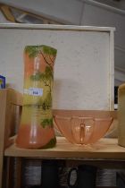 Peach glass dish together with a Daum style glass vase