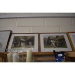 Pair of coloured prints, country cottage scenes