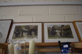 Pair of coloured prints, country cottage scenes