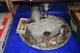Silver plated serving tray together with various other items