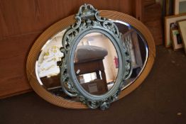 Modern oval bevelled wall mirror in gilt effect frame, plus one other (2)