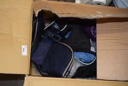 Box of various dog coats, house clearance sundries etc