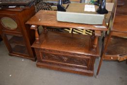 A late Victorian gothic oak monks type bench