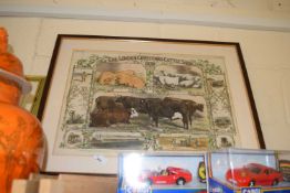 Coloured print from the London Illustrated News, The London Christmas Cattle Show 1858, framed and