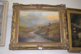 John Michael Porter, study of a Highland scene with cattle, gilt framed